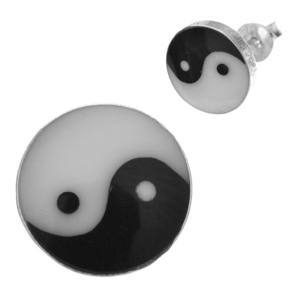 Silberohrstecker - Yin und Yang 10 mm Horn mit Perlmutt