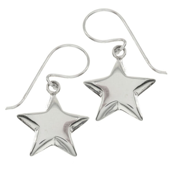 925 Sterling Silver Drop Earrings – Shiny Star with Domed Surface