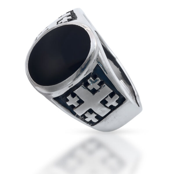 925 Sterling Silberring - Onyx Jerusalemkreuz 56 (17,8 Ø) 7,6 US