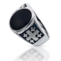 925 Sterling Silberring - Onyx Jerusalemkreuz 56 (17,8...