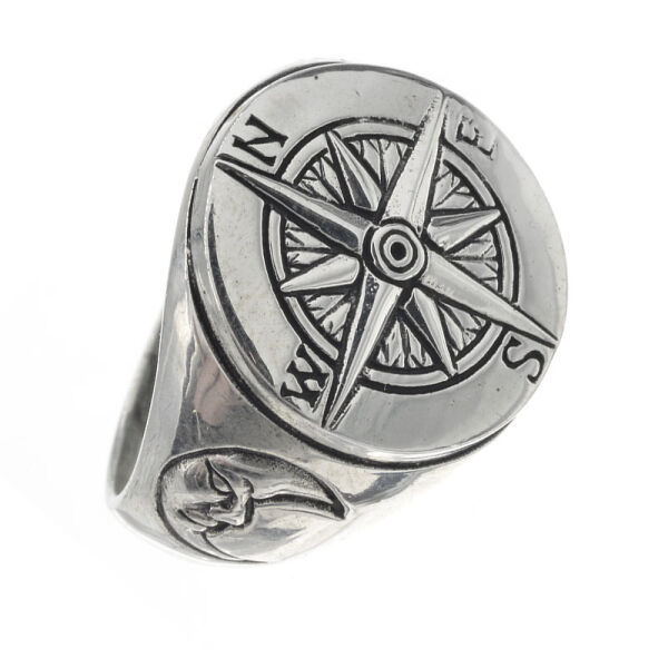 925 Sterling Silberring - Kompass "Fjord" 56 (17,8 Ø) 7,6 US