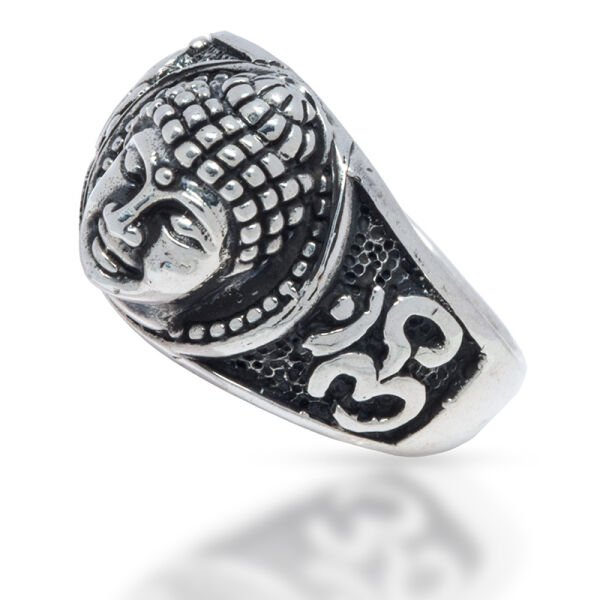 925 Sterling Silberring - Buddha mit Om Zeichen 54 (17,2 Ø) 6,8 US