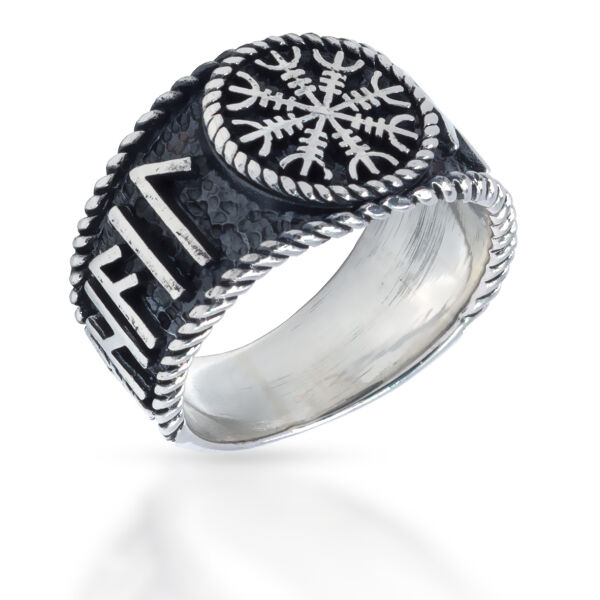 925 Sterling Silver Ring - Vegvisir with Runic Decoration 58 (18,4 Ø) 8,4 US