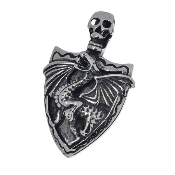Edelstahlanhänger – Drachenschild mit Totenkopföse