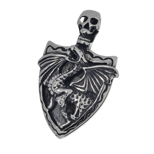 Stainless steel pendant - dragon shield