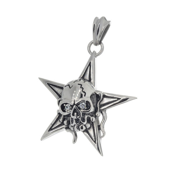 Stainless steel pendant - Pentagram with skull