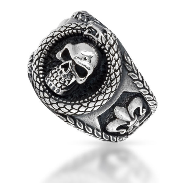 925 Sterling silver ring - skull with snake
