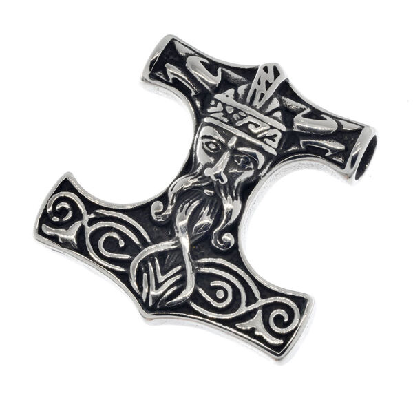 Edelstahlanhänger – Thors Hammer Huneric mit Bartgesicht