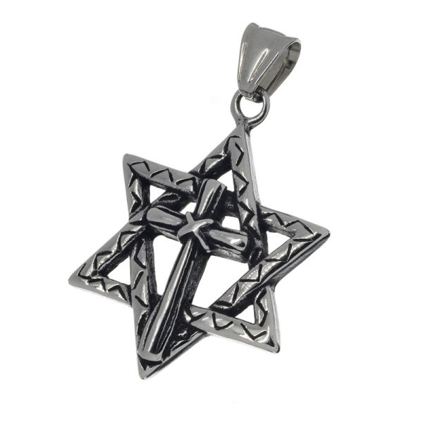 Edelstahlanhänger - Davidstern mit Kreuz