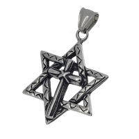 Stainless steel pendant - Star of David with cross