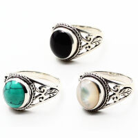 925 Sterling Silver Ring - Lily Real Stone “Josephine”  Onyx-54 (17,2 Ø) 6,8 US