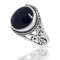 925 Sterling Silver Ring - Lily Real Stone “Josephine”  Onyx-54 (17,2 Ø) 6,8 US
