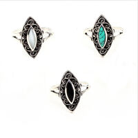 925 Sterling Silberring - Boho Echtstein "Jill" Onyx-62 (19,7 Ø) 9,9 US