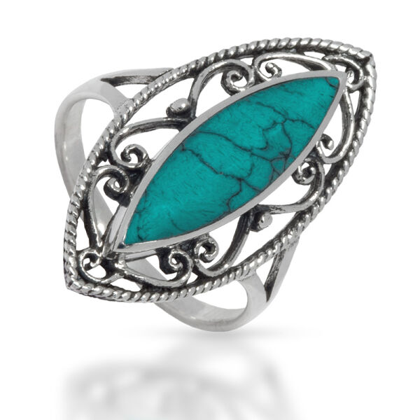 925 Sterling Silberring - "Esmeralda" Türkis 58 (18,4 Ø) 8,4 US