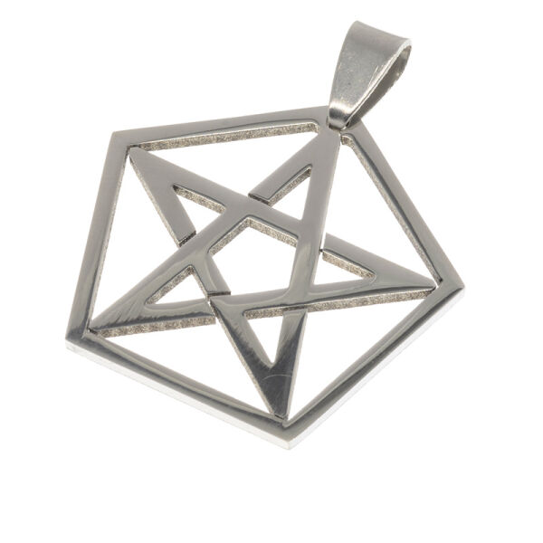 Stainless Steel Pendant – Geometric Pentagram in a Pentagon