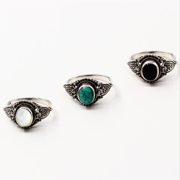 925 Sterling Silberring - "Jade" Türkis 61 (19,4 Ø)