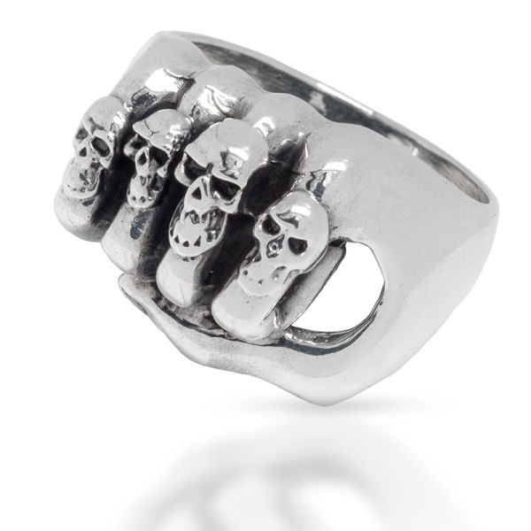 925 Sterling Silver Ring - Hell Fist with Skulls