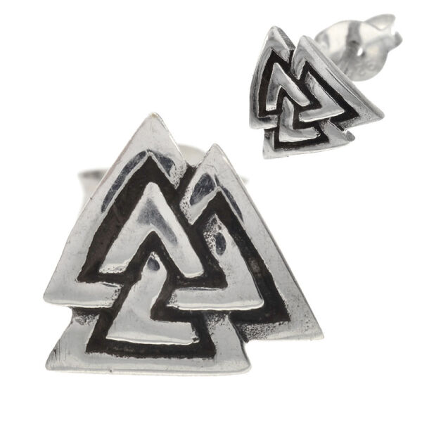Ohrstecker aus 925er Silber – Valknut mit dunklen Konturen