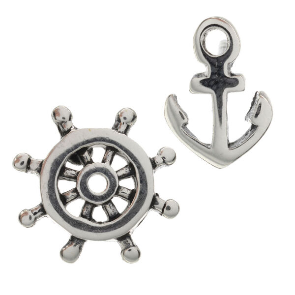 925 silver earrings - sailors anchor and steering wheel