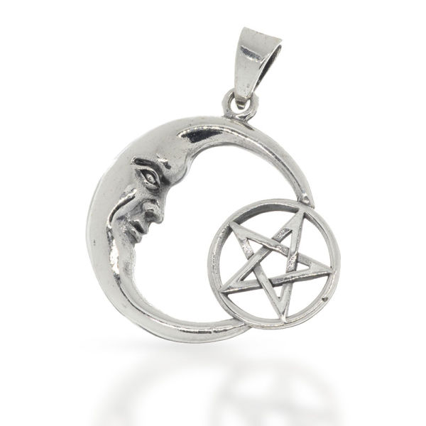 925 Sterling Silberanhänger - Mondsichel mit Pentagramm