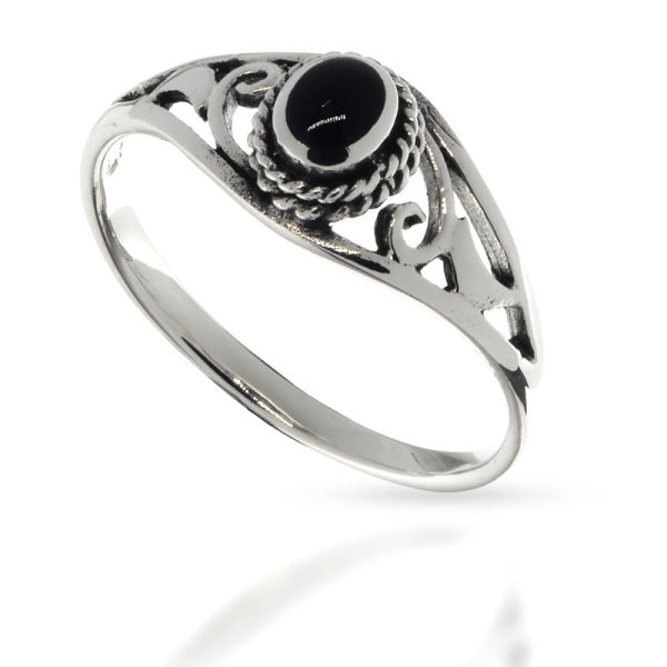 925 Sterling Silberring - "Florence" Onyx 56 (17,8 Ø) 7,6 US