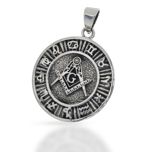 925 Sterling Silberanhänger - Freimauerer Zirkel im Runenkreis