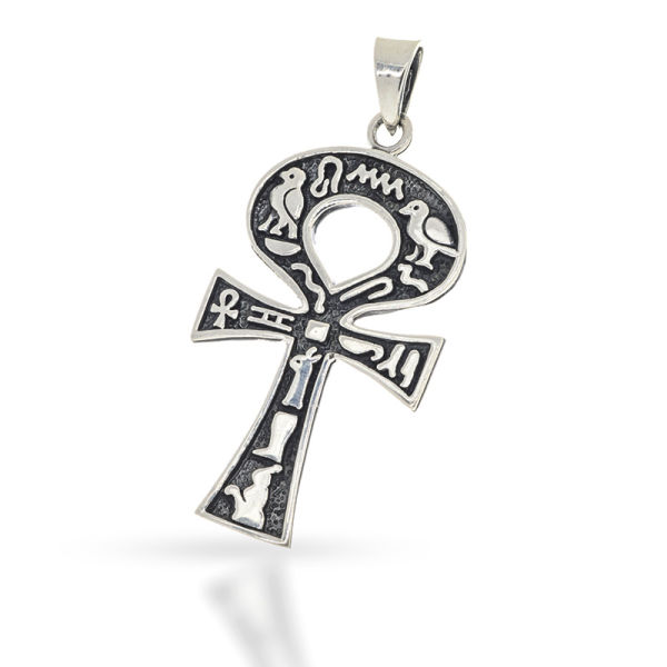 925 Sterling Silberanhänger - Ankh mit ägyptischen Hieroglyphen