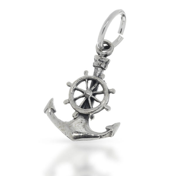 925 Sterling Silberanhänger - Kleiner Anker mit Steuerrad "Jytry"