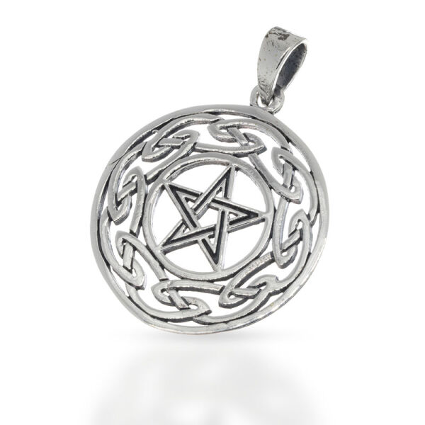 Ara Pentagram Pendant with Open Knot Border in 925 Sterling Silver