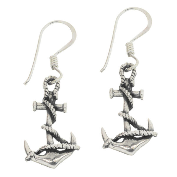 Silver earrings - Sailors anchor with rope