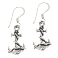 Silver earrings - Sailors anchor with rope