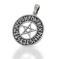 Pentagram Amulet with Dark Runic Border in 925 Sterling...