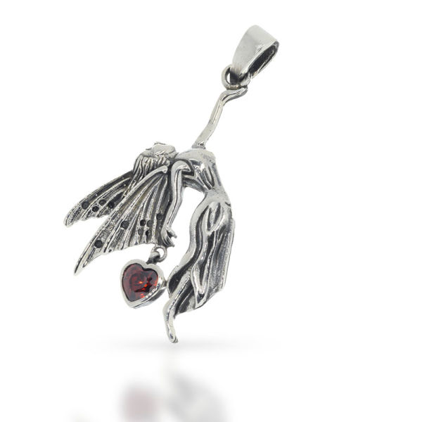 925 Sterling Silberanhänger - mit Zirkonia-Herz - Fee Rot