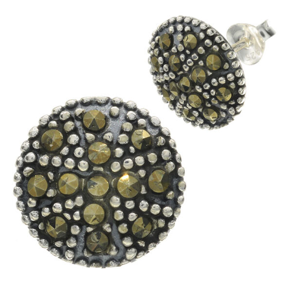 Silver Stud Earring - Round with Stones