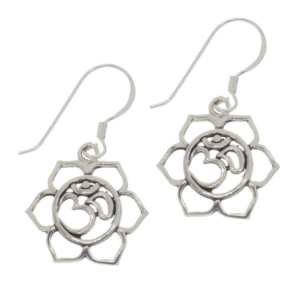 Silver Earrings - Flower with Om Symbol