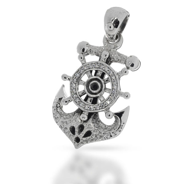 925 Sterling Silberanhänger - Anker mit Steuerrad "Scharluppe"