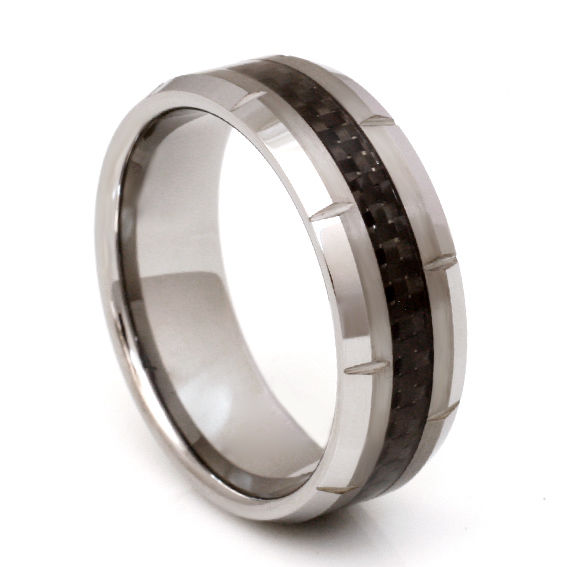 9mm Tungsten Ring with Inlaid Carbon Strip - Crowned and Scratch Resistant Ring 52 (16,6 Ø) 06 US