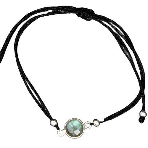 Armband aus Stoff - Größenverstellbar - mit 925er Silberanhänger mit Stein Labradorite