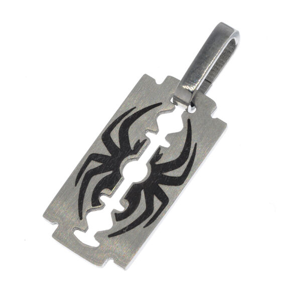 Stainless Steel Pendant – Razor Blade Motif with Spider