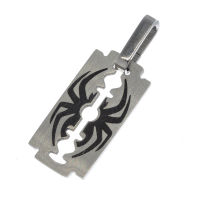 Stainless steel pendant - razor blade with spider