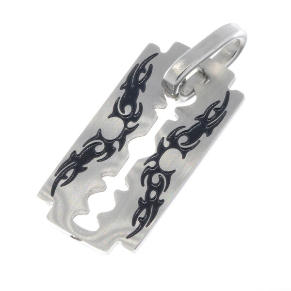 Stainless Steel Pendant – Razor Blade Motif with Slim Tribal Ornament