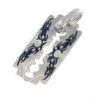 Stainless steel pendant- razor blade with tribal pattern