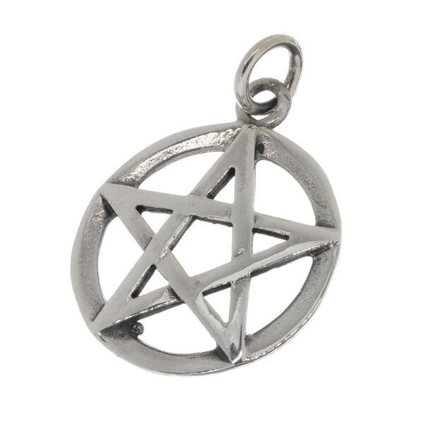 Pentagram Pendant with Broad Circular Frame in 925 Sterling Silver