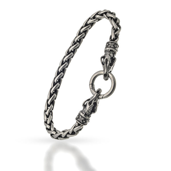 Edelstahlarmband mit skelettierten Schlangenkopf Clipring 21cm