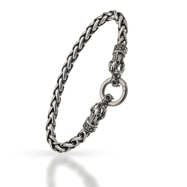 Edelstahlarmband mit skelettierten Drachenkopf "Nidhöggr" Clipring 21cm