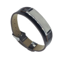 Lederarmband mit Gravurplatte - Braun/Stahl