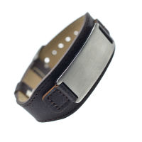 Lederarmband mit Gravurplatte - Braun/Stahl