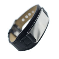 Lederarmband mit Gravurplatte - Schwarz/Stahl