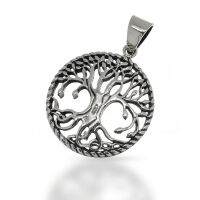 Yggdrasil Pendant in a Textured Circle in 925 Sterling...
