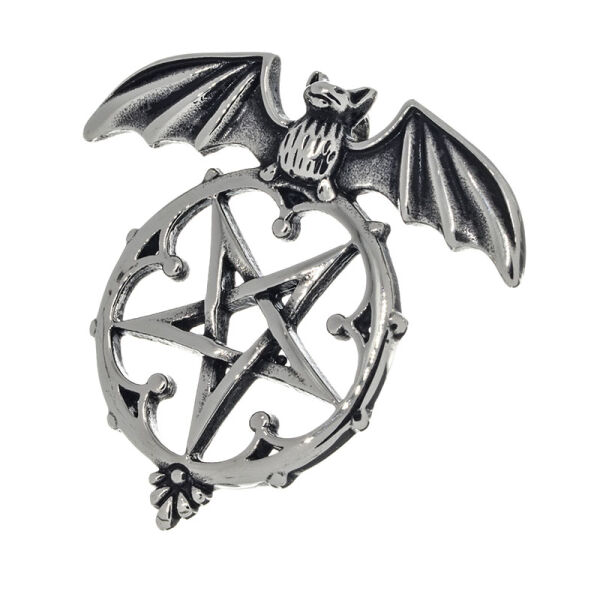 Stainless Steel Pendant – Bat above Open Pentagram